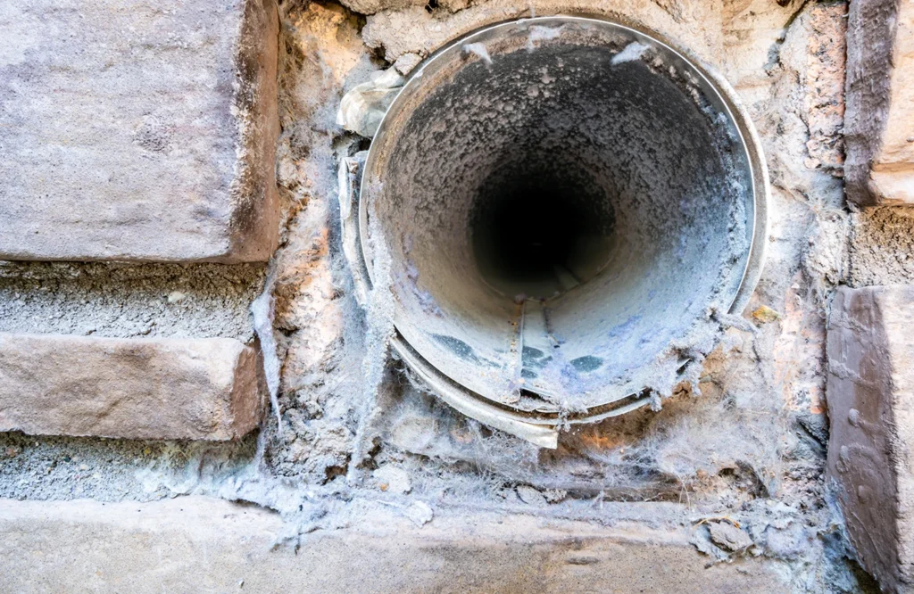 Professional technician performing dryer vent cleaning to prevent fire hazards in a home.